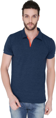 

Joke Tees Solid Men's Polo Neck Blue T-Shirt, Indigo milange
