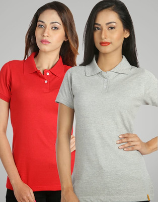 

Campus Sutra Solid Women's Polo Neck Red, Grey T-Shirt(Pack of 2