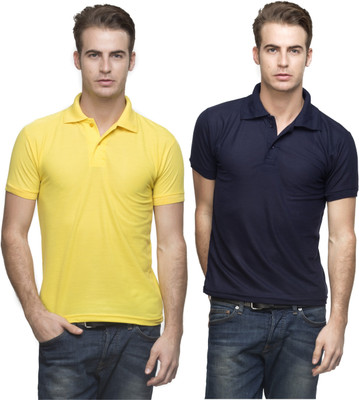 

Lambency Solid Men's Polo Neck Yellow, Dark Blue T-Shirt(Pack of 2, Dark blue;yellow