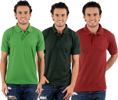 

Blaze Solid Men's Polo Neck Multicolor T-Shirt(Pack of 3, Dark green;light green;maroon