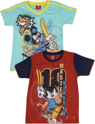 

Disney Mickey Boys Printed T Shirt(Pack of 2, Red/navy/aquablue