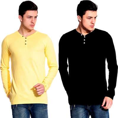 

Lemon & Vodka Solid Men's Henley Black, Yellow T-Shirt(Pack of 2