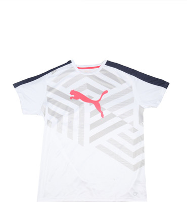 

Puma Boys Printed T Shirt(White, Pack of 1), White-peaccoat