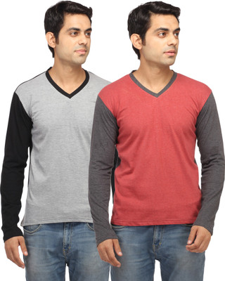 

Leana Solid Men's V-neck Grey, Red T-Shirt(Pack of 2