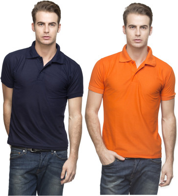 

Lambency Solid Men's Polo Neck Dark Blue, Orange T-Shirt(Pack of 2