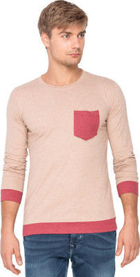 

Campus Sutra Solid Men Round Neck Brown T-Shirt