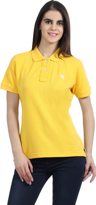 

The Cotton Company Solid Women' Polo Neck Yellow T-Shirt, Amber yellow