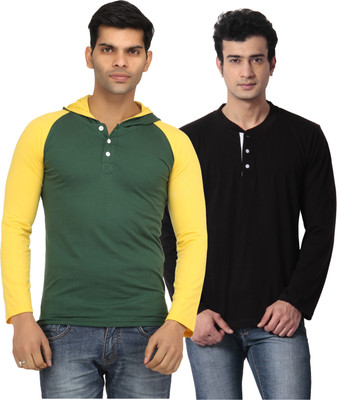 

Leana Solid Men's Hooded Green, Black T-Shirt(Pack of 2, Black;green