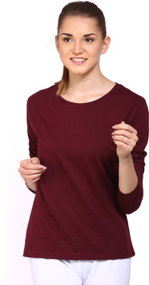 

Ap'pulse Solid Women's Round Neck Brown T-Shirt, Maroon