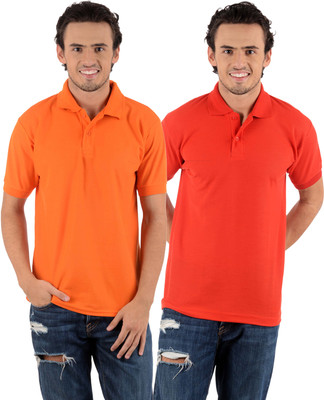 

Blaze Solid Men's Polo Neck Multicolor T-Shirt(Pack of 2, Orange;red