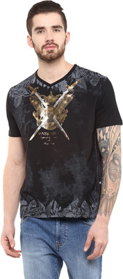 

Fritzberg Printed Men's V-neck Black T-Shirt, Ebony black