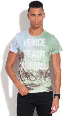

United Colors of Benetton. Graphic Print Men's Round Neck Green T-Shirt, 901