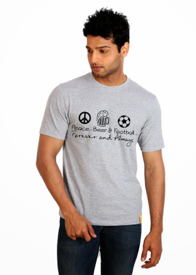 

Campus Sutra Printed Men Round Neck Grey T-Shirt