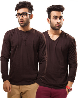 

Unisopent Designs Solid Men's Henley Brown, Brown T-Shirt(Pack of 2