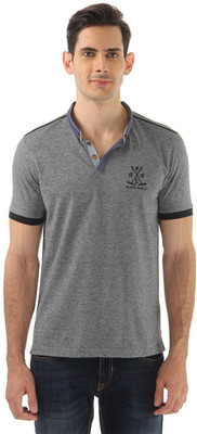 

Monte Carlo Solid Men's Mandarin Collar Grey T-Shirt