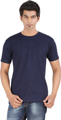 FLEXIMAA Solid Men' Round Neck Blue T-Shirt, Navy blue