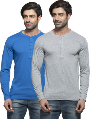 

Alan Jones Solid Men's Henley Blue, Grey T-Shirt(Pack of 2, Blue;milange