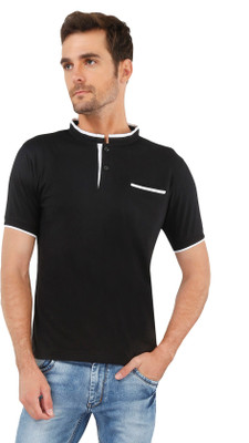 

The Cotton Company Solid Men's Henley Black T-Shirt, Raven black