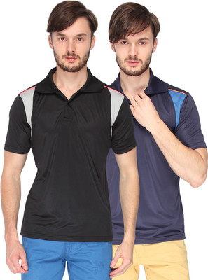 

Campus Sutra Solid Men Polo Neck Black, Dark Blue T-Shirt(Pack of 2), Black;navy blue