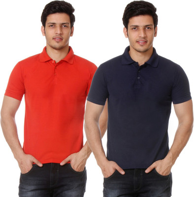 TeeMoods Solid Men's Polo Neck Dark Blue, Red T-Shirt(Pack of 2), Navy;red