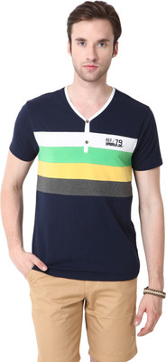 

Mudo Striped Men's V-neck Dark Blue T-Shirt, Navy