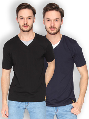 

Campus Sutra Solid Men V-neck Black, Dark Blue T-Shirt(Pack of 2), Black;blue