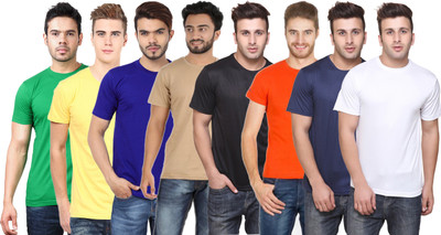FUNKY GUYS Solid Men Round Neck Multicolor T-Shirt