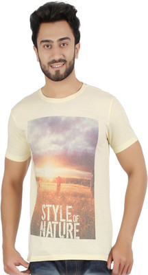 

Hoodz Printed Men's Round Neck Yellow T-Shirt, Lt.yellow