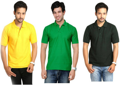 

Keepsake Solid Men's Polo Neck Multicolor T-Shirt(Pack of 3, Bottle green