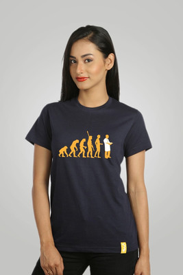 

Campus Sutra Printed Women' Round Neck Dark Blue T-Shirt