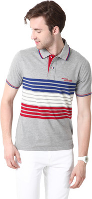 

Mudo Striped Men's Polo Neck Grey T-Shirt
