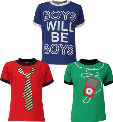 

Gkidz Boys Printed T Shirt(Multicolor, Pack of 3, Black