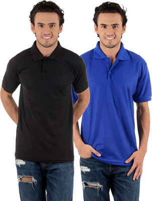 

Blaze Solid Men' Polo Neck Multicolor T-Shirt(Pack of 2, Black;royal blue