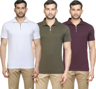 

Poshuis Solid Men' Polo Neck White, Dark Green, Maroon T-Shirt(Pack of 3, Dark maroon;military green;white