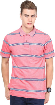

Mudo Striped Men's Mandarin Collar Red T-Shirt