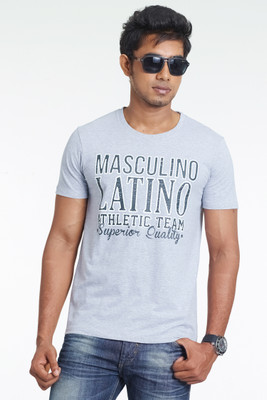 

Masculino Latino Printed Men' Round Neck Grey T-Shirt, Grey milange