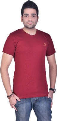 

Colors & Blends Solid Men's V-neck Red T-Shirt, Maroon
