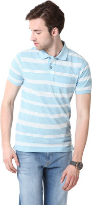 

Mudo Striped Men's Mandarin Collar Blue T-Shirt