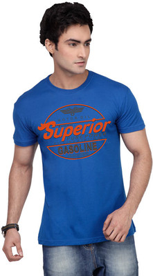 

Inkovy Graphic Print Men's Round Neck Blue T-Shirt
