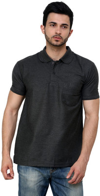 

Cotton County Premium Solid Men's Flap Collar Neck Grey T-Shirt, Dark grey