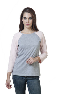 

Rute Solid Women' Round Neck Grey, Pink T-Shirt
