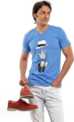 

BG69 Graphic Print Men's V-neck Light Blue T-Shirt, Lt. blue