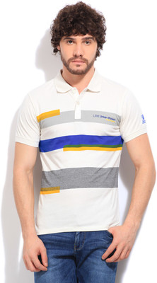 

Lee Striped Men's Polo Neck White T-Shirt