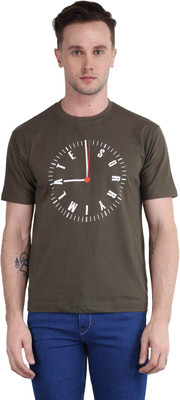BRITISH TERMINAL Self Design Men Round Neck Dark Green T-Shirt