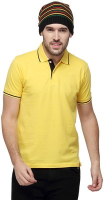 

Campus Sutra Solid Men Polo Neck Yellow T-Shirt