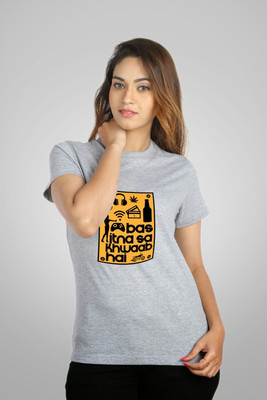 Campus Sutra Printed Women Round Neck Grey T-Shirt at flipkart