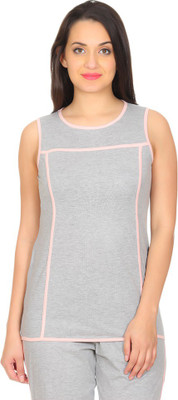 

Rute Solid Women's Round Neck Grey, Pink T-Shirt