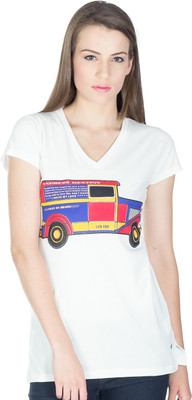 

Miss Chick Solid Women's V-neck White T-Shirt