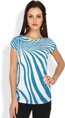 

Ten on Ten Striped Women's Round Neck Blue, White T-Shirt, Sky blue;white