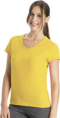 

Jockey Solid Women' V-neck Yellow T-Shirt, Yellow frizz